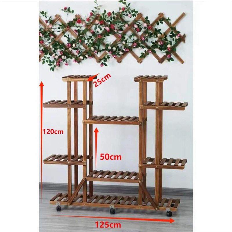 实木客厅阳台多层l落地式花架子室内可移动黄金葛植物花盆置物架