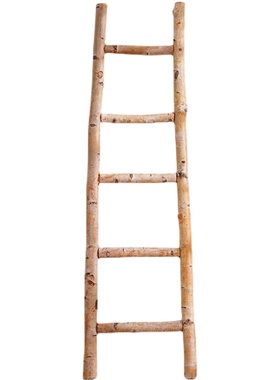白桦木实木梯子i森系原木装饰墙面挂绳落地摆件复古怀旧幼儿园道