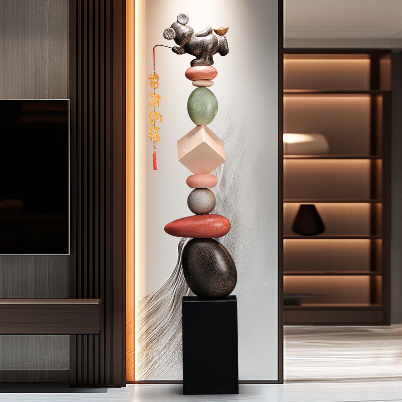 客厅八方来财石来运转头r摆件办公室家居沙发电视柜旁大型落地装,家居饰品,落地摆件,淘宝优惠券,粉丝福利购,淘宝优惠卷