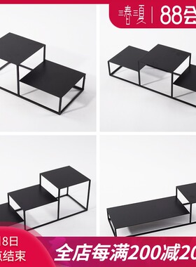 多层小型铁架博古架几何铁艺摆件工艺品底座盆Q景装饰盆栽置物架