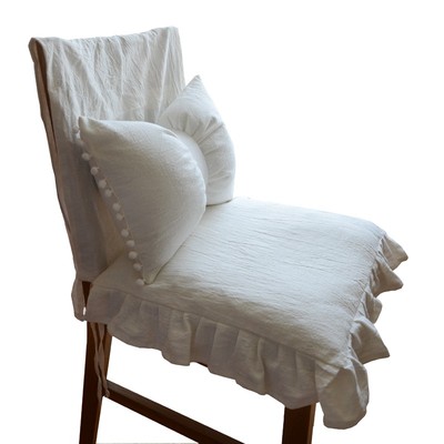 欧式法式白色insm荷叶边亚麻布艺透气坐垫椅垫座垫靠背巾可拆洗