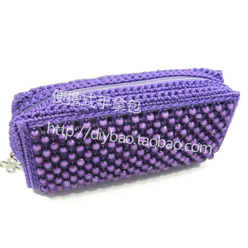 深紫色可携式手拿包 串珠包 串珠工艺礼U品摆饰 手工包