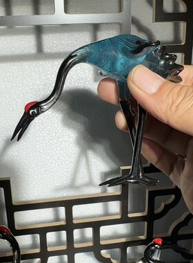 手工玻璃琉璃仙鹤盆m景上水石假山造景装饰摆件微景观丹顶鹤工艺