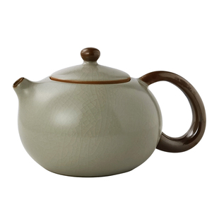 陶瓷米黄汝窑开片小茶壶西施壶家用喝茶水壶单壶V泡茶器功夫茶具