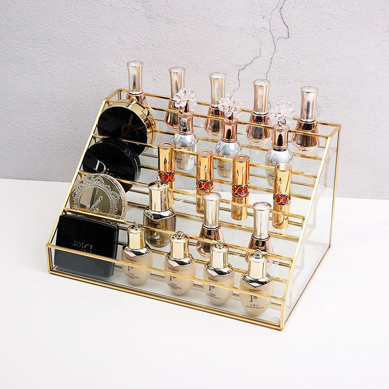 金边玻璃粉饼眼影盘展示架腮红口红整理盒美甲店桌面化妆品收纳盒,收纳整理,桌面收纳盒,淘宝优惠券,粉丝福利购,淘宝优惠卷