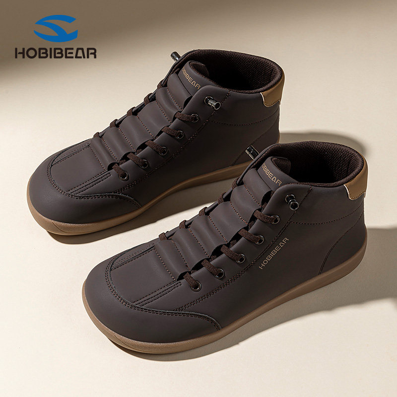 HOBIBEAR男士4e宽楦鞋秋季新款黑色大头赤脚鞋女士宽脚棉鞋宽头鞋