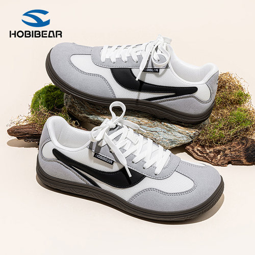 HOBIBEAR鞋子男款2025春秋季网面休闲鞋男士薄底德训鞋平底宽头鞋