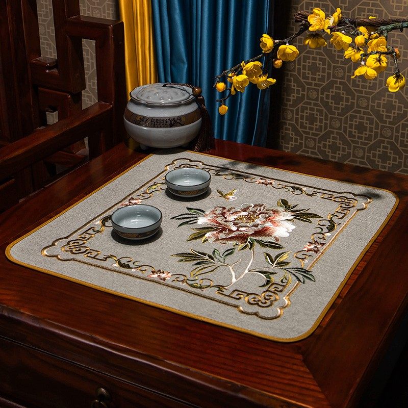 中式布艺棉麻刺绣西餐垫托盘x垫复古花瓶垫轻奢餐布小方巾化妆台,居家布艺,餐垫,淘宝优惠券,粉丝福利购,淘宝优惠卷