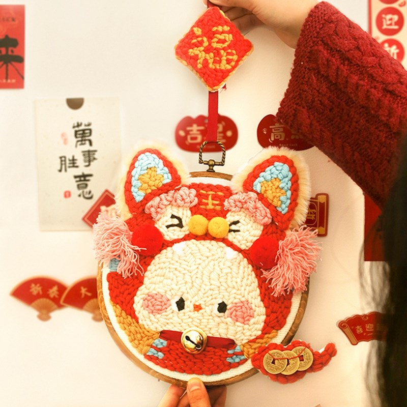 哈尼手工蛇年戳戳绣手工diy材料包虎年墩绣画自T制扎扎乐可爱礼物
