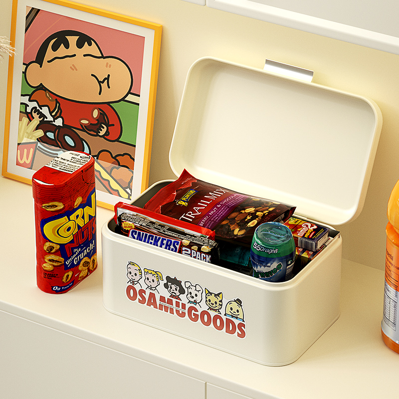 可爱奶油风整理收纳盒日式桌面玄B关零食口罩女孩杂物带盖防尘铁