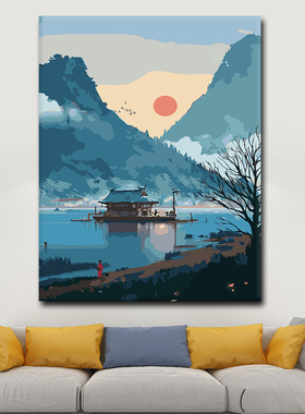 数字油画diy自绘l填色画月夜数字油彩画消磨时间的手工画画diy创