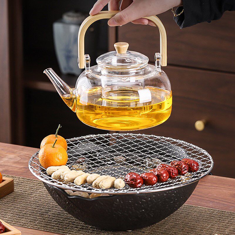 围炉煮茶器具全套家用室内电w陶炉烤奶壶茶具套装玻璃泡茶壶蒸两