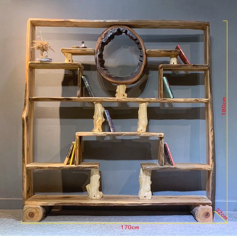 复古怀旧实木家具 香樟q书架博物架收纳储物架书柜 民宿茶舍置物