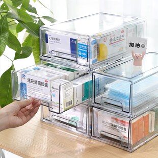 抽屉式 药箱家庭装 桌面收纳盒透明大容量可叠加家用多层Y药物急救