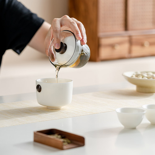 羊脂玉白瓷旅行茶具套组日式车载户外随身迷N你可携式包陶瓷快客