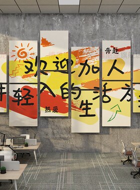 公司企业文化墙面装饰挂画办公室氛围背景布置P团队励志标语高级