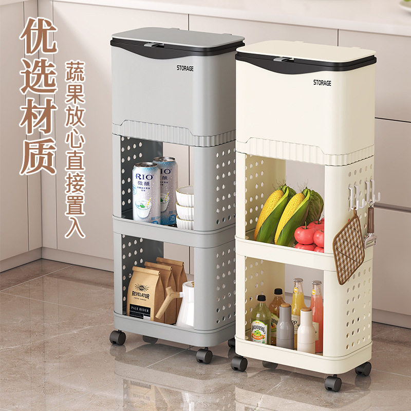 多功能！免弯腰新款厨房垃圾桶家用大容量滑盖可移动双层高款推车