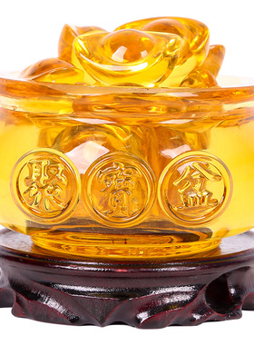 黄水晶聚宝盆摆件琉璃元宝招财聚财玄关家居摆设桌面开业乔迁礼品