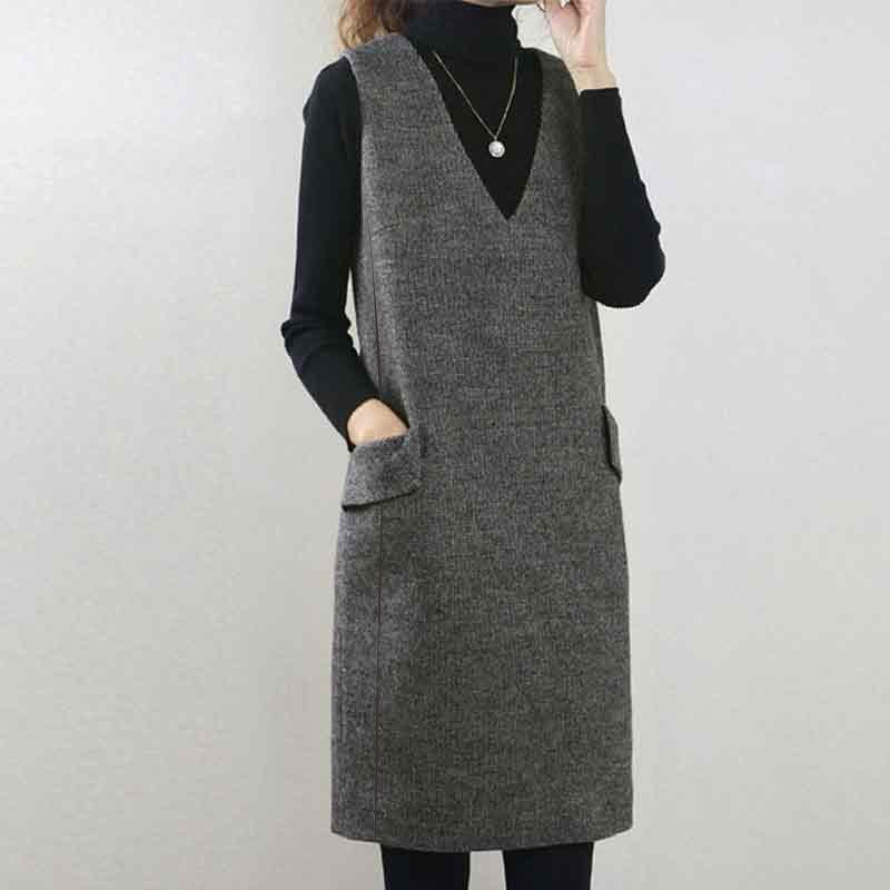 大码毛呢背心裙2024秋冬新款小个子口袋无袖连衣裙外穿a字马甲裙