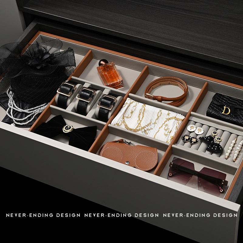 橘色女士优雅高定展厅样板间衣帽间首饰衣柜抽屉软装项链耳环套装