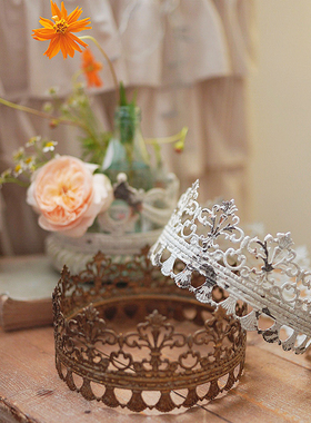 法式铁艺装饰皇冠摆件婚礼桌面创意金属复古王冠怀旧庭院园艺杂货