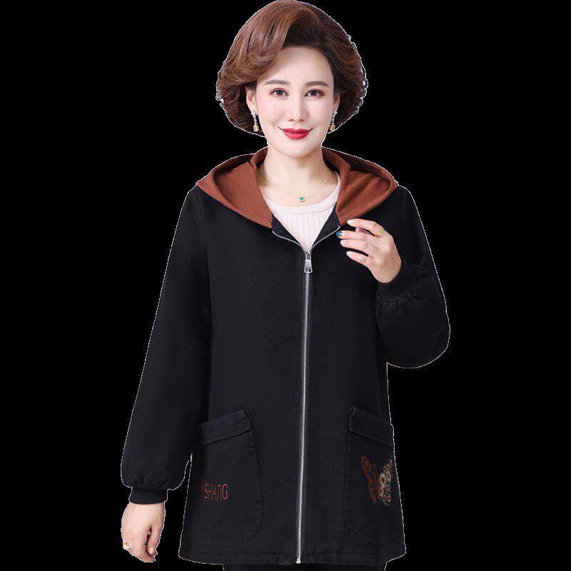 胖妈妈春装外套加肥加大码中长款女洋气春秋牛仔上衣服中老年风衣