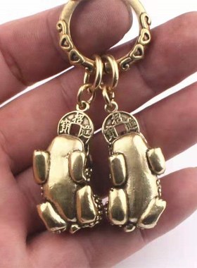 纯铜铜钱貔貅汽车钥匙扣一对麒麟挂件男士黄铜小貔恘挂饰女吊坠链