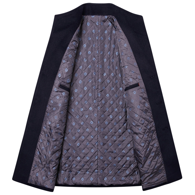 秋冬季中青年羊毛呢大衣男士加棉中长款西装领外套中年呢子爸爸装