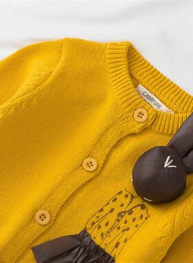 女童纯棉毛衣洋气灰色开衫宝宝小兔子外套洋气春秋季儿童针织上衣