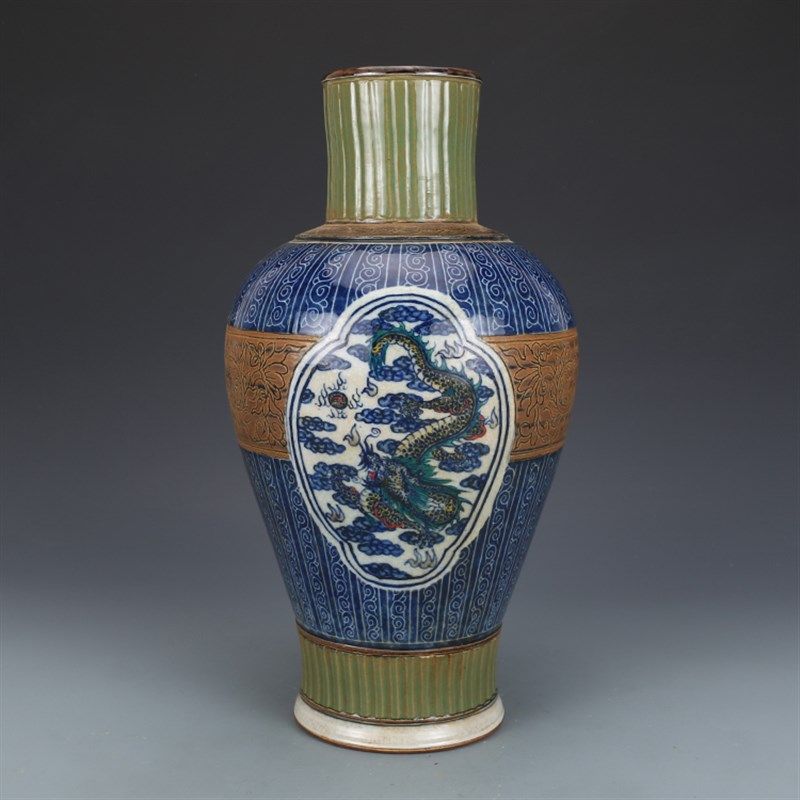 大清康熙斗彩龙凤纹观音瓶仿古瓷器古董古玩收藏品摆件