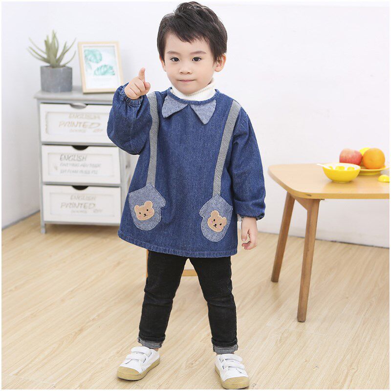 春秋冬牛仔罩衣长袖男女宝宝反穿衣儿童婴幼儿吃饭衣倒褂衣新款