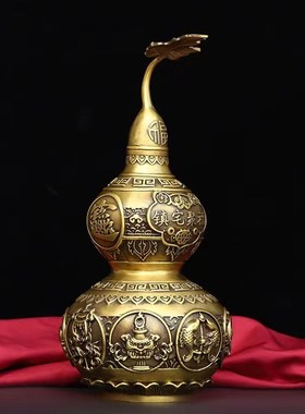 大号纯铜八宝葫芦开盖开口空心葫芦摆件玄关客厅卧室桌面铜器摆件
