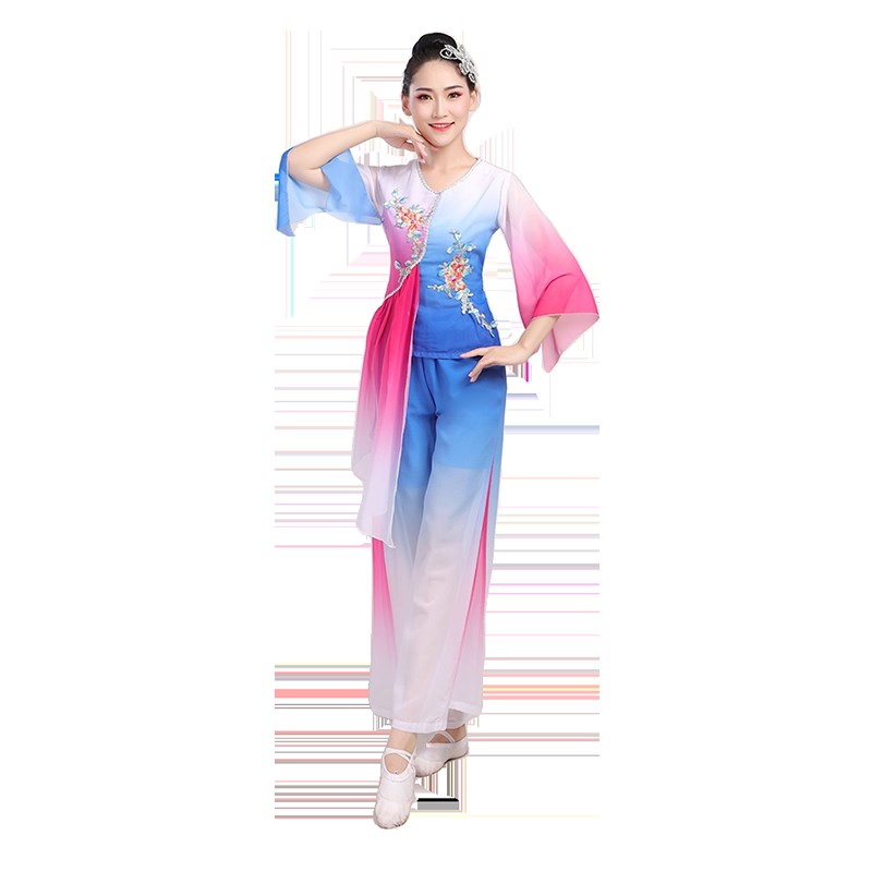 新款古典舞演出服飘逸中老年扇子舞2019秧歌服女套装腰鼓服广场舞