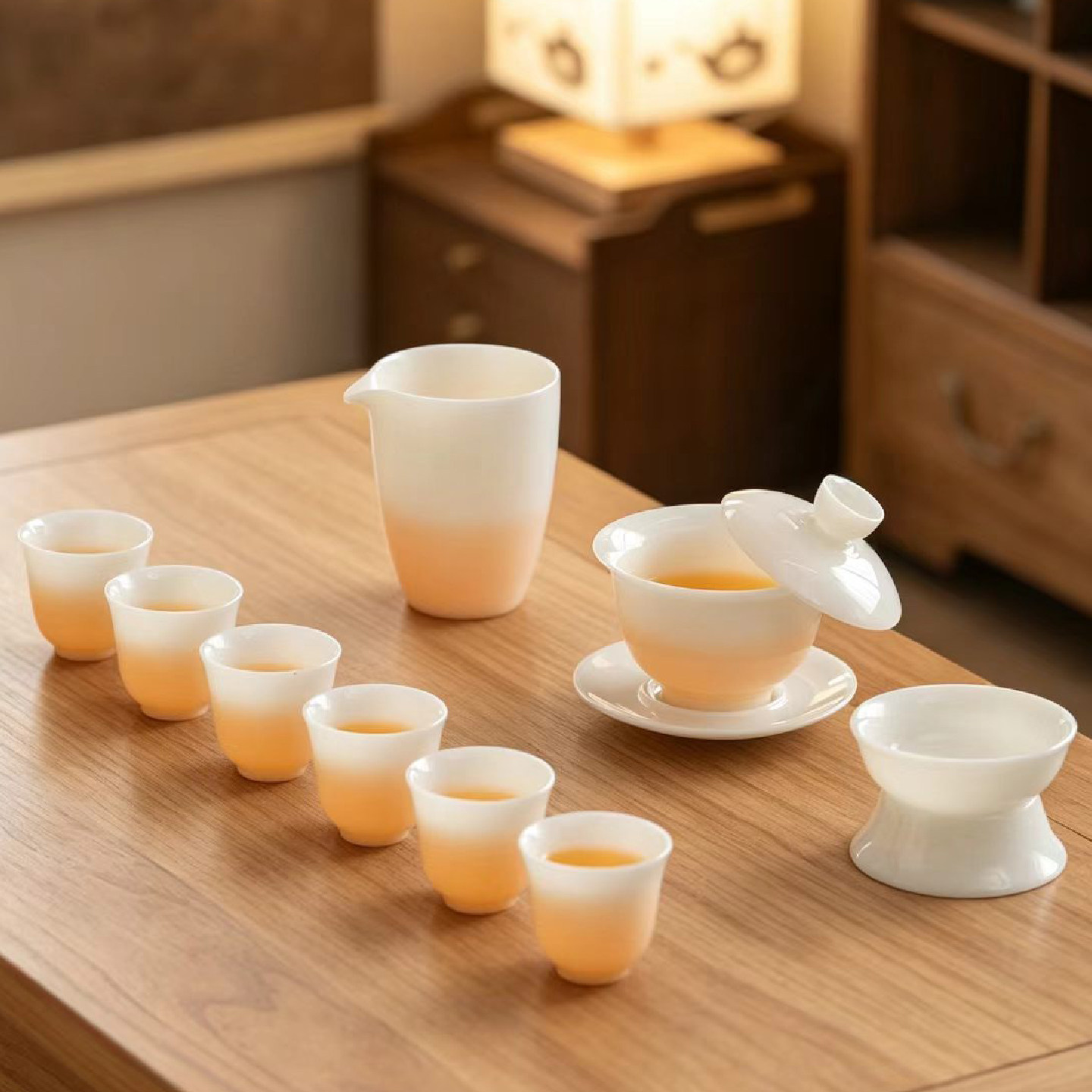 羊脂玉三才盖碗高端轻奢茶具套装品茗杯陶瓷功夫茶具家用送礼盒装