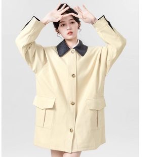 Bobby Bizz休闲2025大码宽松风衣外套新款小个子工装拼接撞色