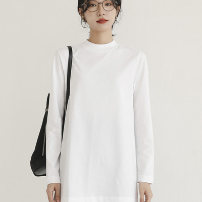 Bobby Bizz长款t恤遮屁股纯棉小立领女长袖中领宽松显瘦叠