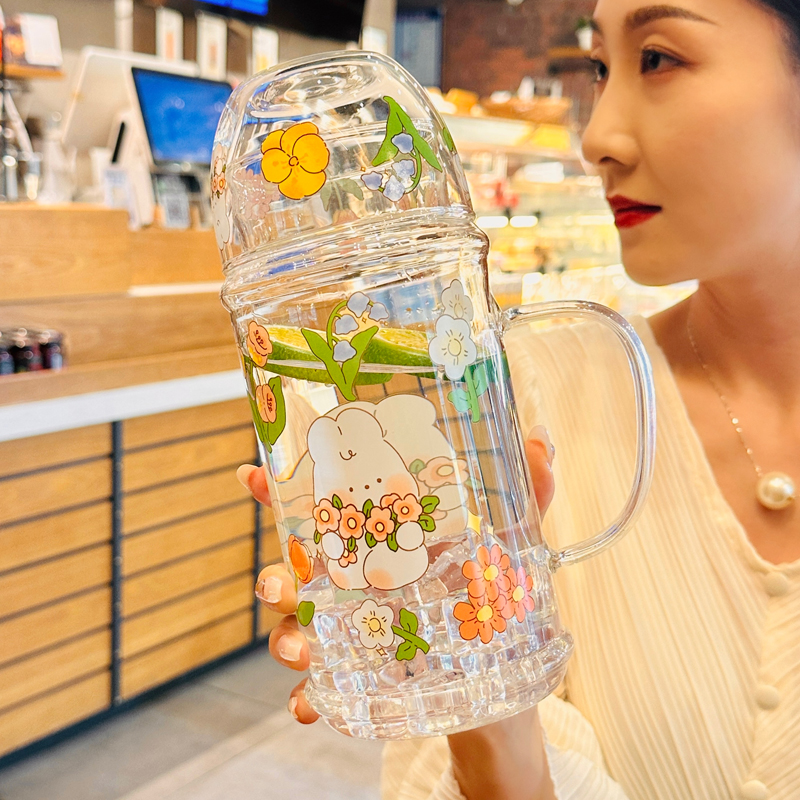 高颜值杯子女生新款2023玻璃杯家用耐H高温带盖办公室喝水杯大容