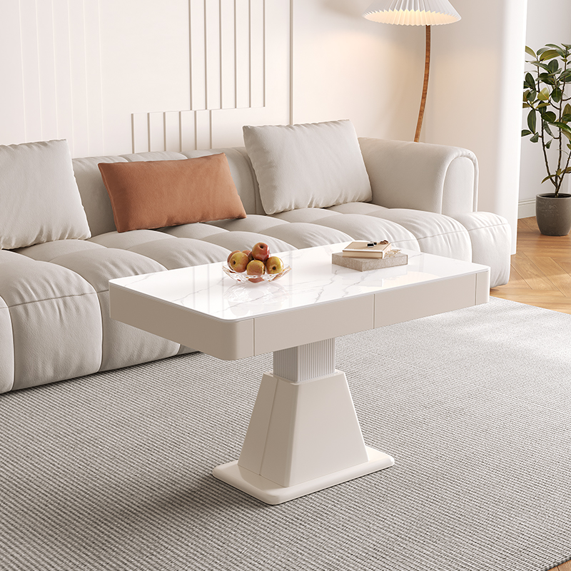 电动升降茶几餐桌两用一体小户型智能多功能岩板抽屉桌可移动茶台