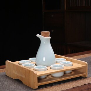 酒具套 家用陶瓷复古酒壶白酒分酒器烈酒杯青瓷小酒O盅清酒杯中式
