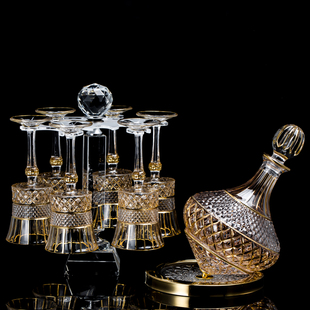陀螺P红酒醒酒器家用酒 复古轻奢高脚红酒杯描金刻花葡萄酒杯套装