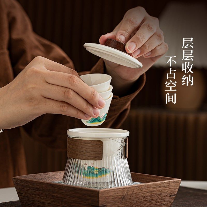 远山玻璃旅行茶具套装q户外便携包快客杯露营旅游小型功夫泡茶壶,餐饮具,旅行茶具,淘宝优惠券,粉丝福利购,淘宝优惠卷