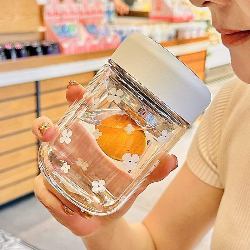 水杯2025新款高颜值双层高硼硅C玻璃杯耐高温分离泡茶杯子小巧便