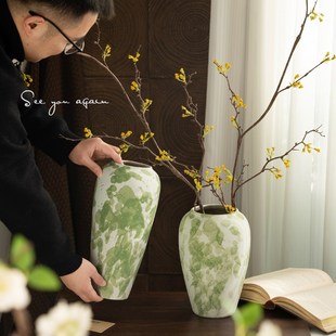 花瓶高级感d陶瓷侘寂风复古客厅大号落地插花冬青雪柳餐桌装饰摆