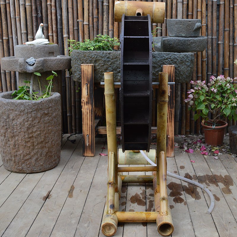户外阳台庭院鱼池缸创意竹子流水器摆件I竹筒过滤器循环增氧泵装