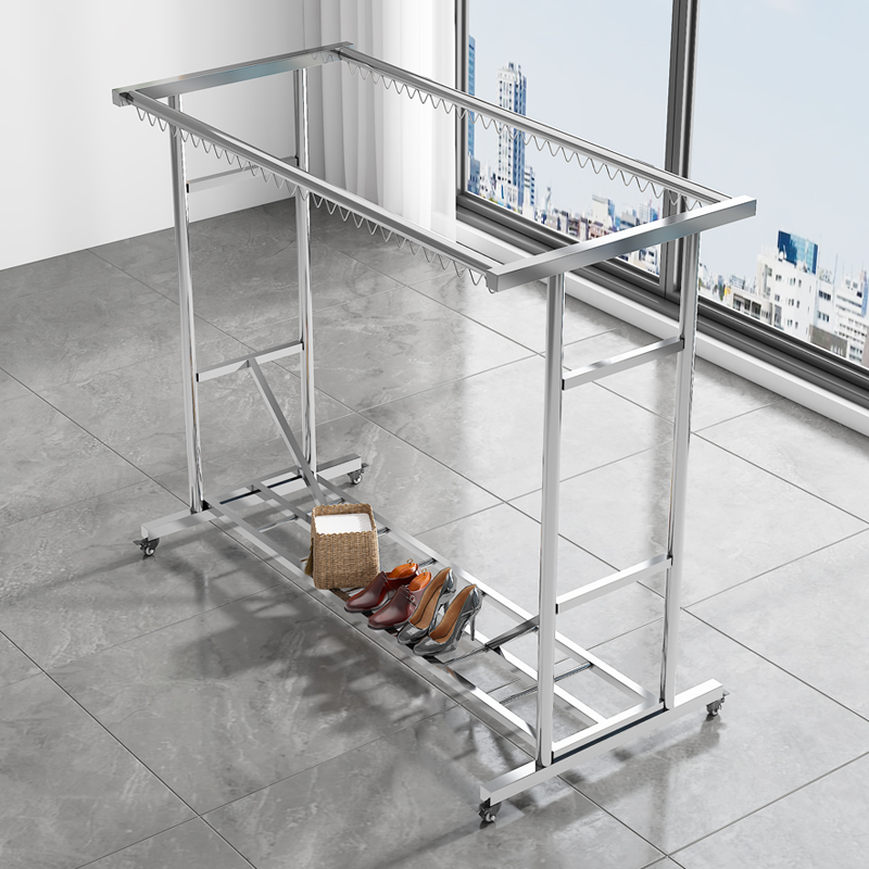 不锈钢落地晾衣架折叠q室内家用户外可移动阳台晒被子带轮防风凉