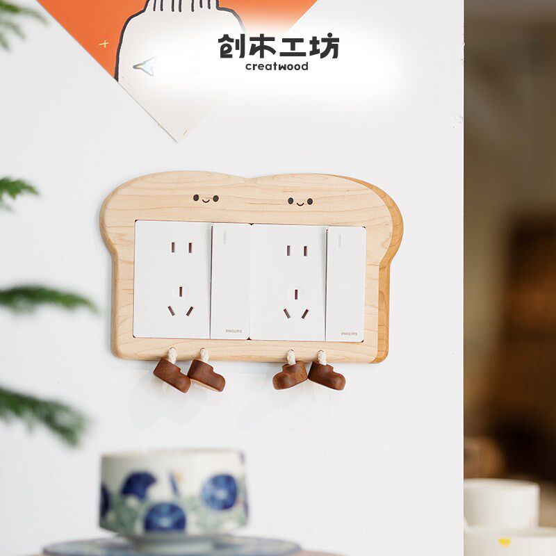 面包开关贴/实木面包板开关摆件可爱创Q意原木风墙面装饰,家居饰品,装饰摆件,淘宝优惠券,粉丝福利购,淘宝优惠卷