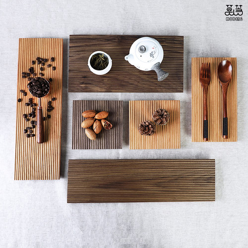 木质托盘长c方形日式茶盘家用放茶杯黑胡桃复古商用蛋糕果盘杯垫