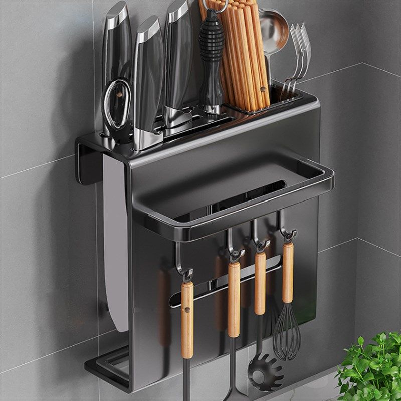 不锈钢刀架筷子免k打孔置物架壁挂多功能厨房筒笼勺子沥水盘收纳