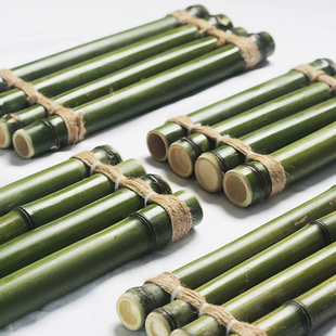 竹排流水摆件竹子杆竹排架竹筒装饰花器迎宾牌鱼缸竹排小竹排板