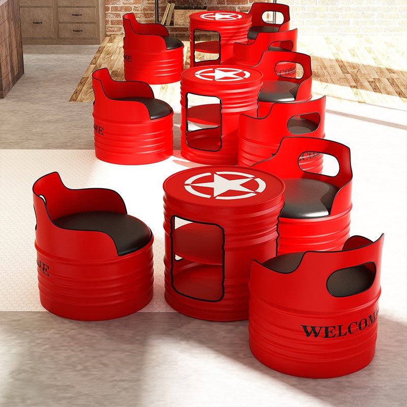 酒吧桌椅组合油桶沙发ktv铁艺茶几服装店创意工业风复古卡座沙发